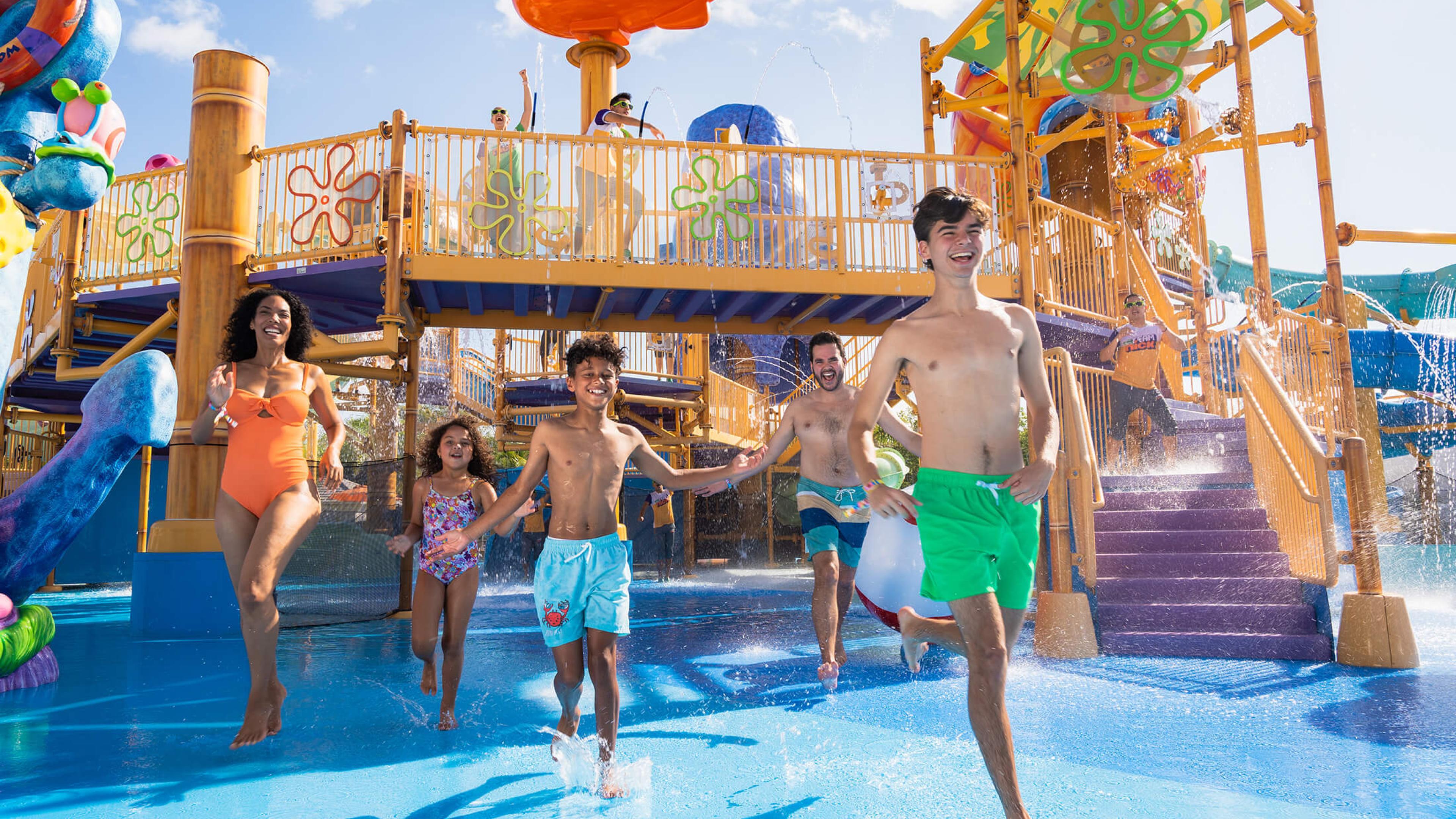 Family playing in a waterpark