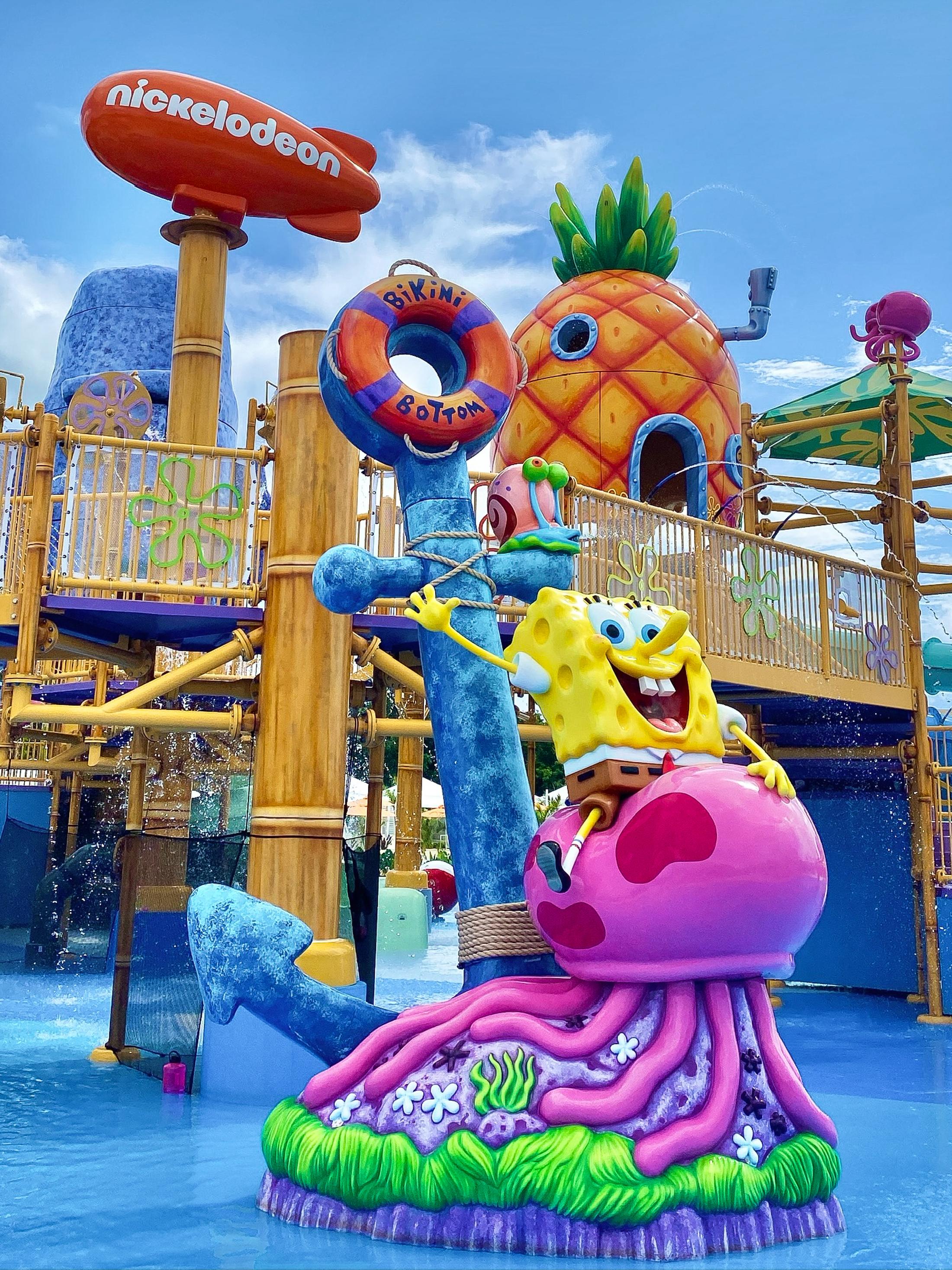 A spongebob statue at the Riviera Maya waterpark