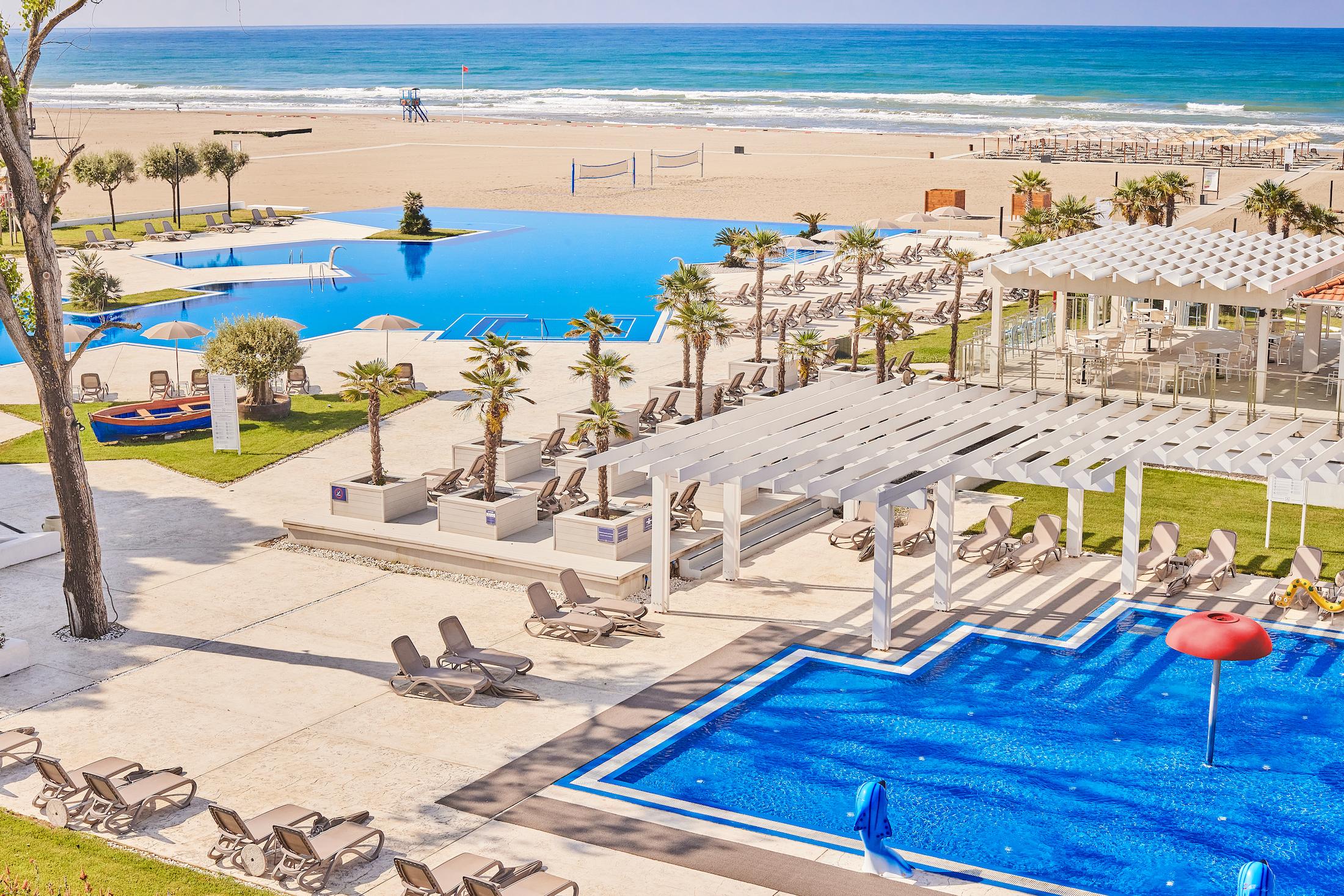 An aerial view of Azul Beach Resort Montenegro's pool