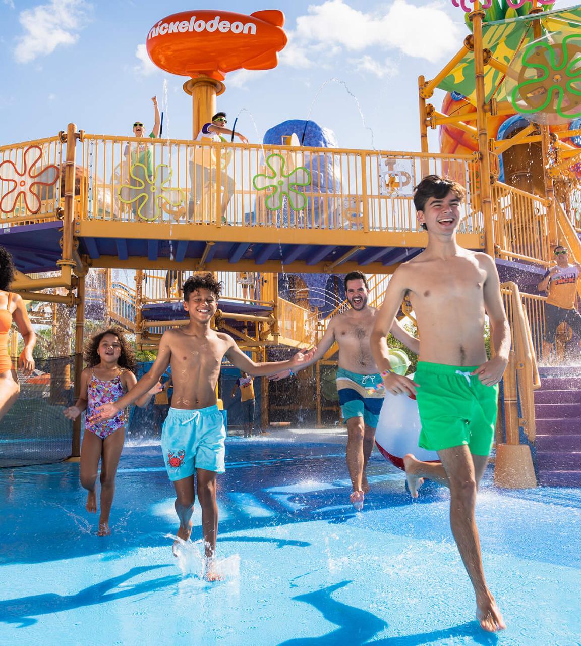 Family playing in a waterpark