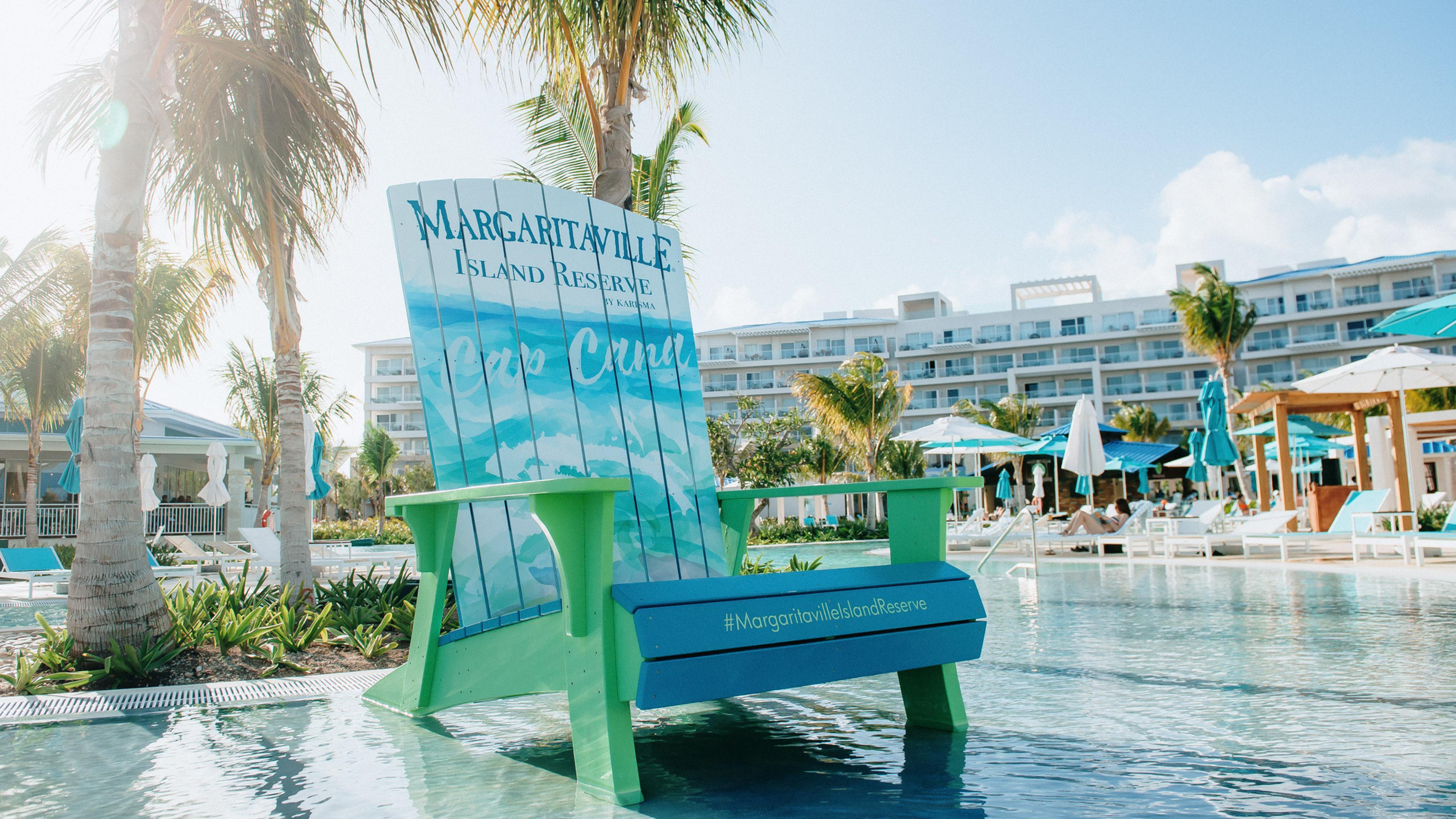 Margaritaville branded chair in pool deck
